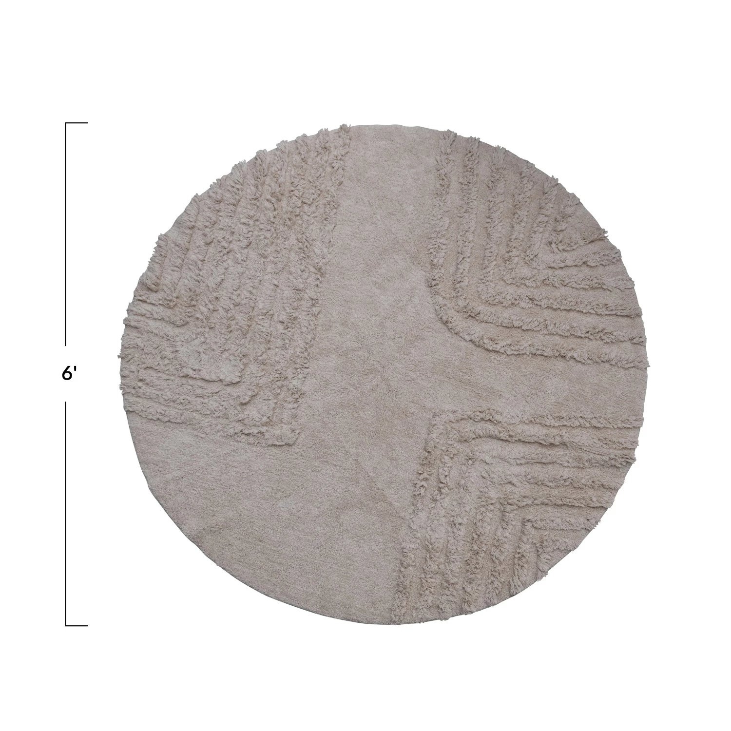  Round Cotton Tufted Rug with Design, Cream - Image 2