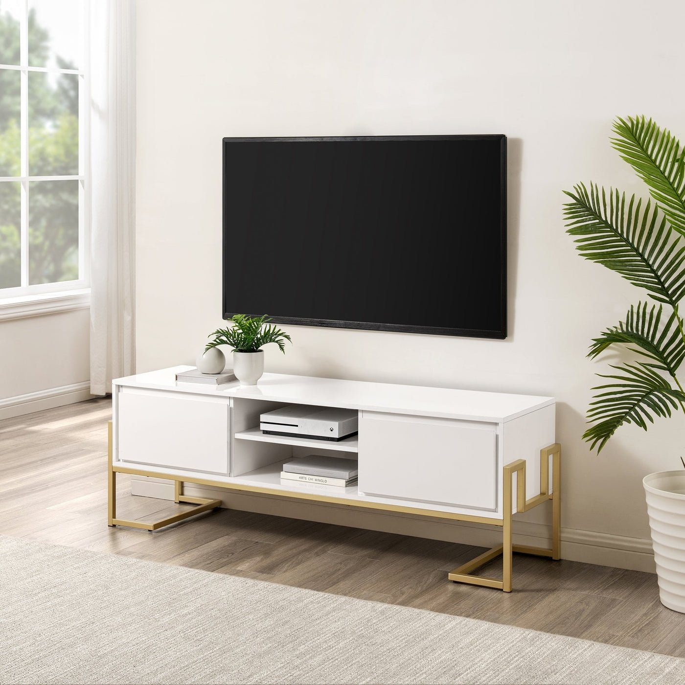 60" 2-Drawer Modern Media Console - Solid White - Image 0