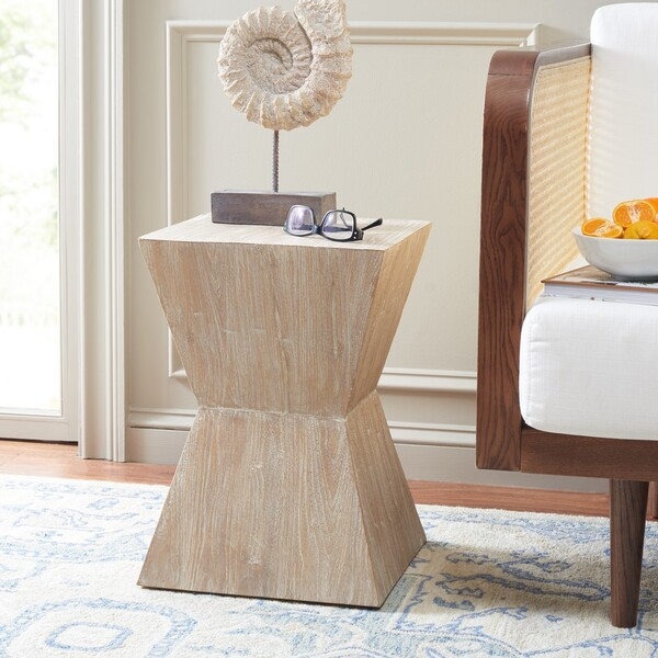 Natak Curved Oak Side Table - Pickled Oak - Safavieh - Image 4