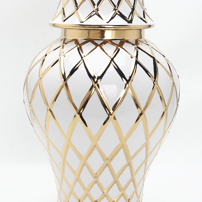 Fortunna Ceramic Ginger Jar / White/Gold - Image 2