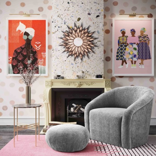 Boboli Grey Chenille Chair + Ottoman Set - Image 1