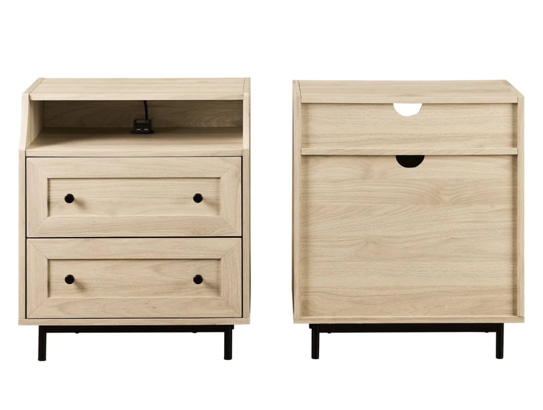 Welsh 22" Curved Open Top 2 Drawer Nightstand with USB - Birch - Image 0