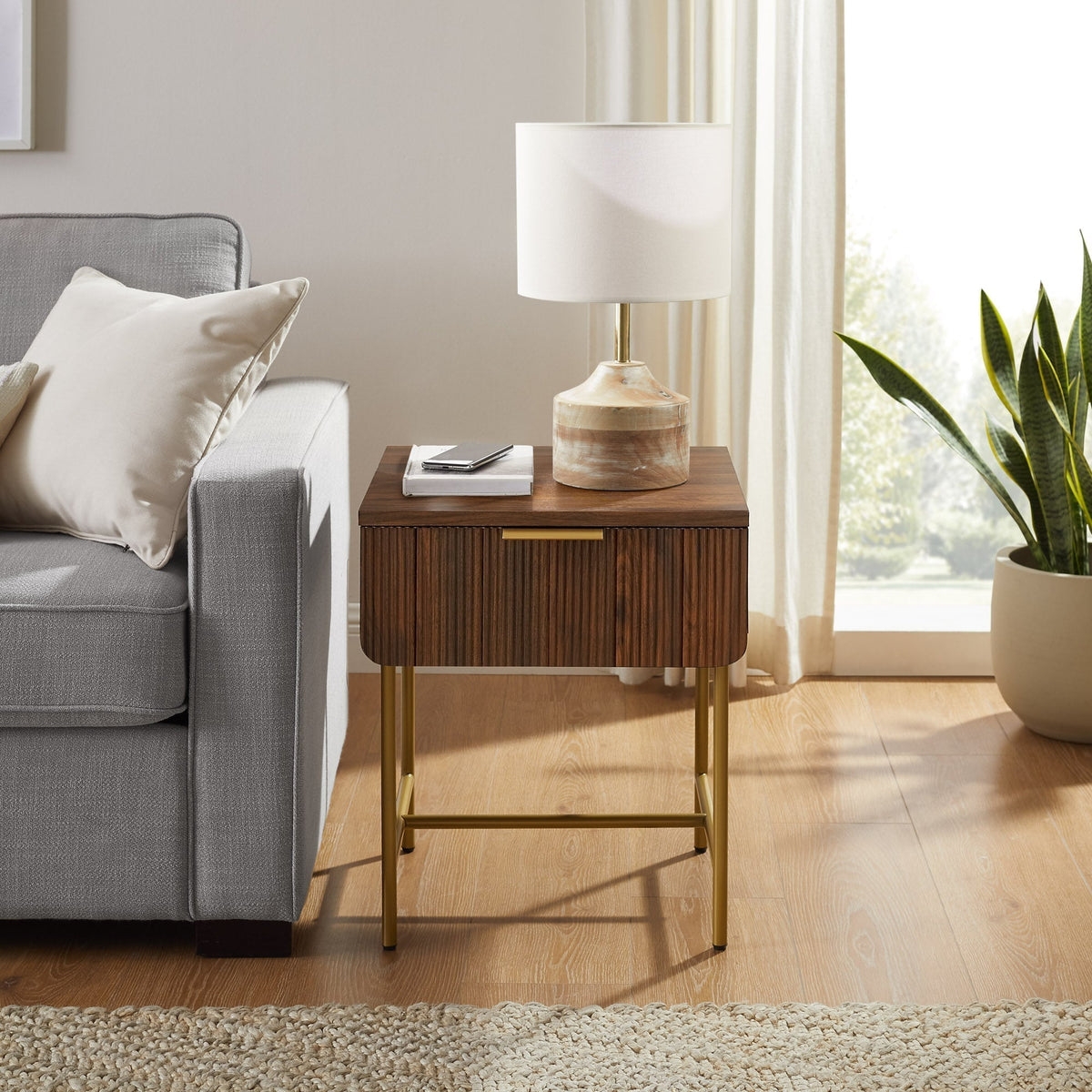 18.5" Reeded 1-Drawer Side Table - Coastal Oak/ Black - Image 2