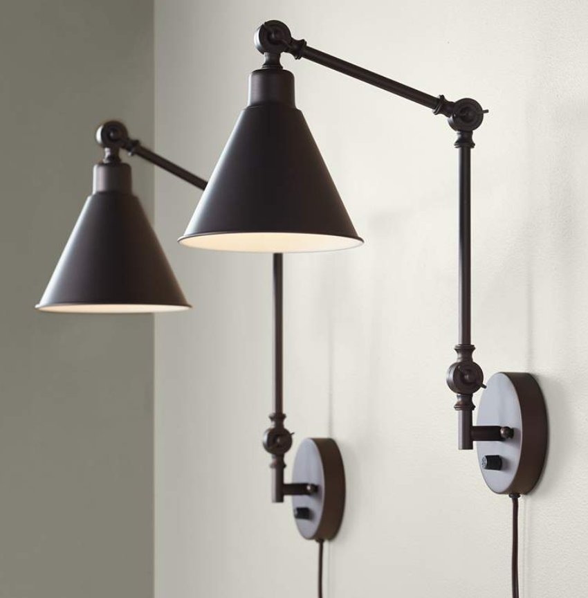 360 Lighting Wray Bronze Metal Adjustable Plug-In Wall Lamps Set of 2 - Image 0