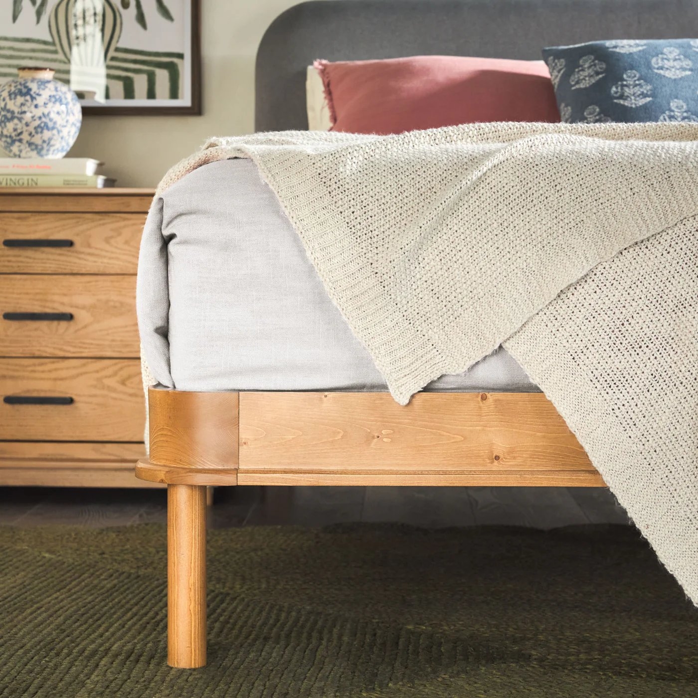 Annette Contemporary Upholstered Headboard Curved Bed Frame - Image 3
