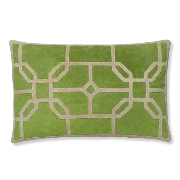 Cut Suede Geo Pillow Cover, Green-14 x 22"-no insert - Image 0