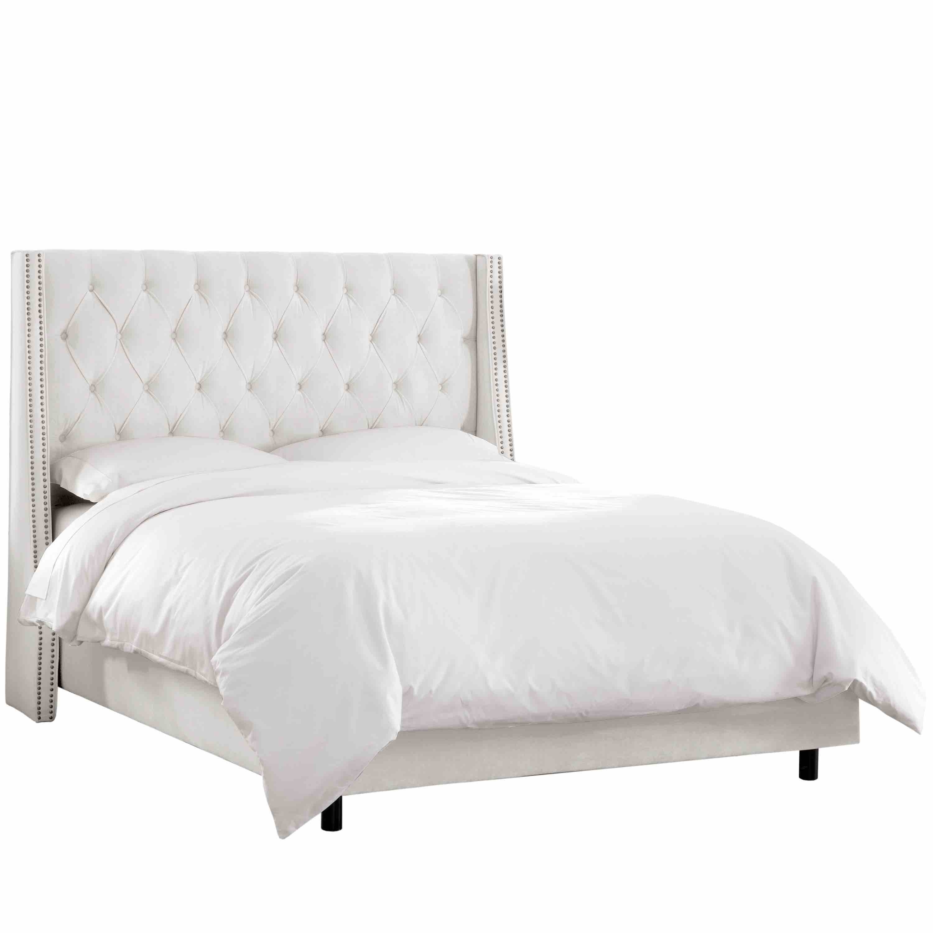 Queen Nail Button Tufted Wingback Bed in Velvet White - Image 0