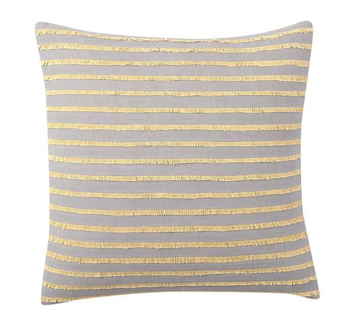Fringe Stripe 18" sq. GRAY/YELLOW Pillow Cover, no insert - Image 0