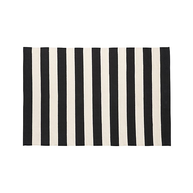 Olin Black Striped Cotton Dhurrie 4'x6' Rug - Image 0