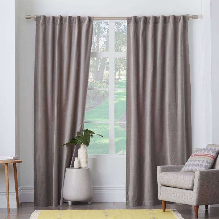Velvet Pole Pocket Unlined Curtain - Dove Gray - 108" - Image 0