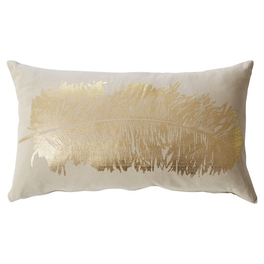 Metallic Feather Throw Pillow - Gold - 12" H x 20" W x 5" D - Feather insert - Image 0