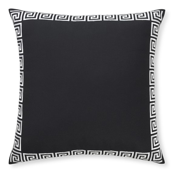 Outdoor Greek Key Embroidered Pillow, Black - 22" sq. - with insert - Image 0