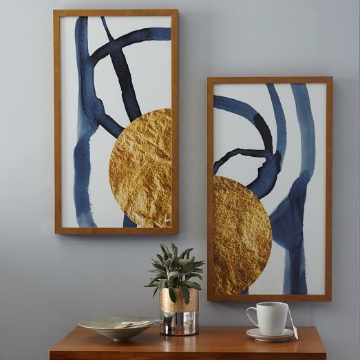 The Arts Capsule Ink Diptych - Half Moon (Prints 1 + 2), 16"w x 28"h Framed ( Gold metallic) - Image 0