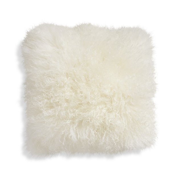 Pelliccia Mongolian Lamb Fur Pillow - Ivory, 16x16, Feather Insert - Image 0
