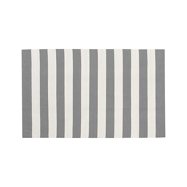 Olin Grey Striped Cotton Dhurrie Rug - 8x10 - Grey - Image 0