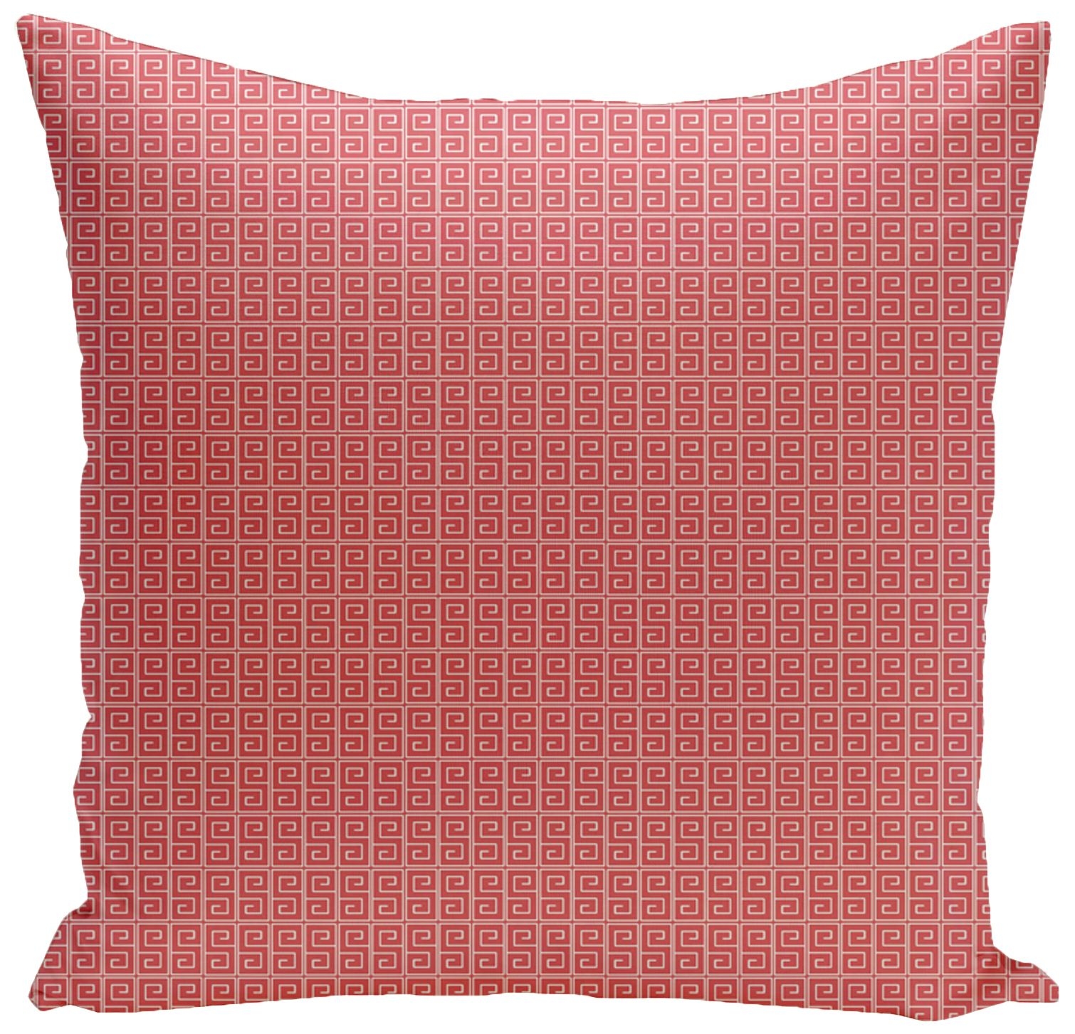 Coral Pink and White Greek Key 20" Square Outdoor Pillow - Image 0