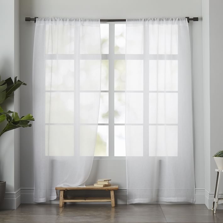 Sheer Linen Curtain, Set of 2, White, 48"x108" - Image 0
