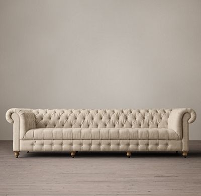 118"Cambridge Upholstered Sofa -Belgian Linen- Natural-44â€ Luxe - Image 0