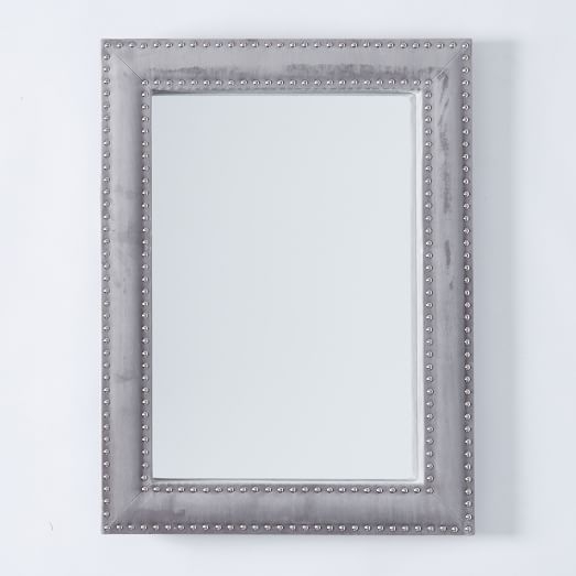 Upholstered Wall Mirror - Dove Gray Velvet - Image 0