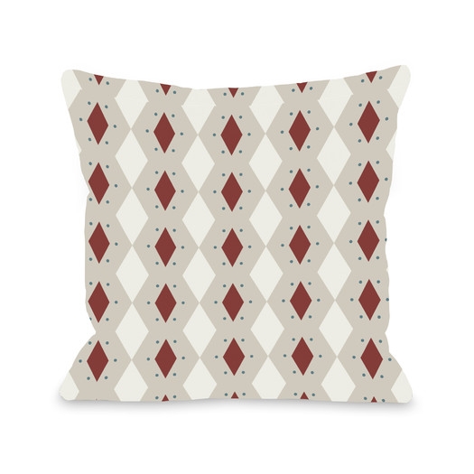 Diamond Dots Geometric Throw Pillow - Brick - 18" H x 18" W - Polyfill - Image 0