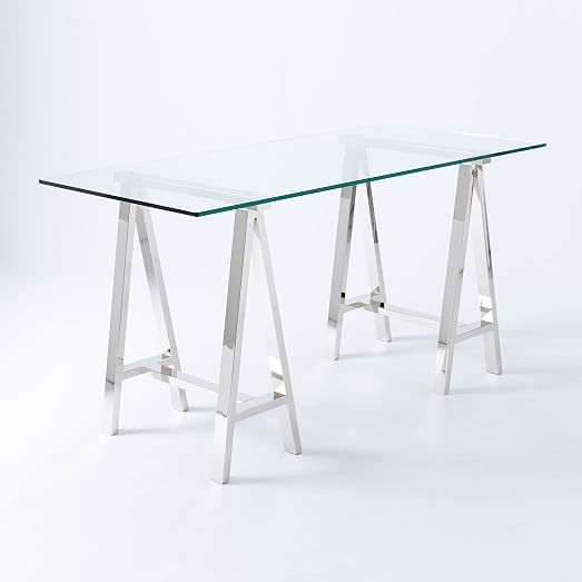 Glass Cross Base Desk-Medium - Image 0