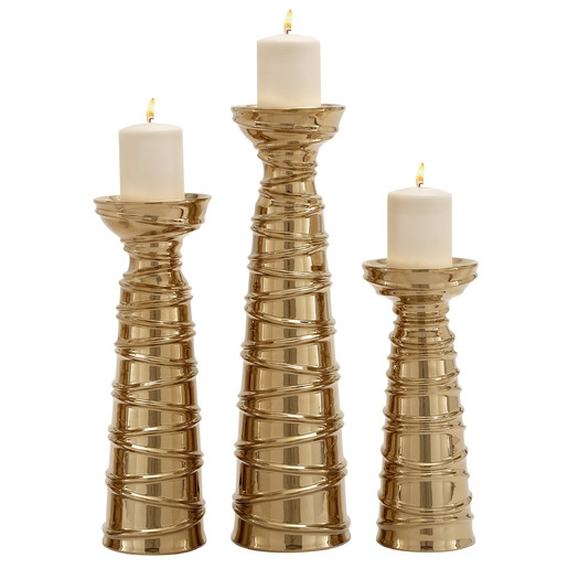 3 Piece Ceramic Candlestick Set - Gold - Image 0