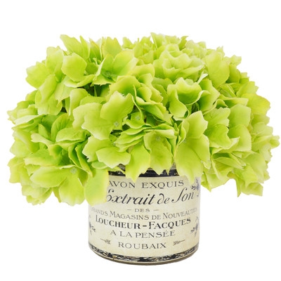 Green Hydrangea Bouquet in a French Label Pot - Apple Green - Image 0