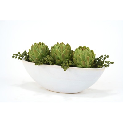 Berries and Artichokes in Oval Glazed Ceramic Planter - Image 0