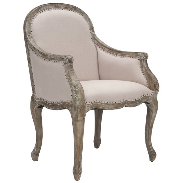 Safavieh Arles Beige/ Antiqued Oak Finish Nailhead Arm Chair - Image 0