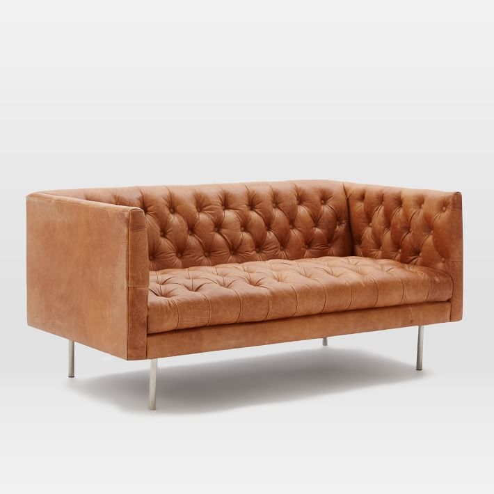 Modern Chesterfield Leather Loveseat - Image 0