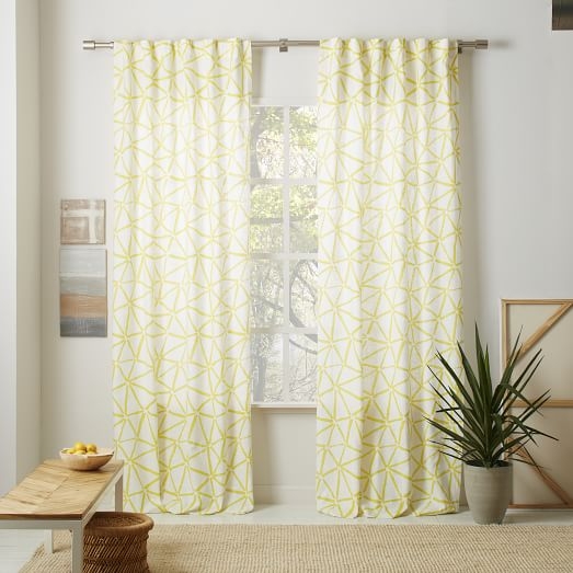 Linen Cotton Abstract Triangle Curtain - Sun Yellow - 108" - Image 0