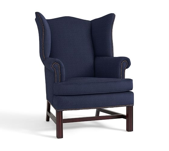 THATCHER UPHOLSTERED WINGBACK CHAIR - Performance Tweed, Navy - Image 0