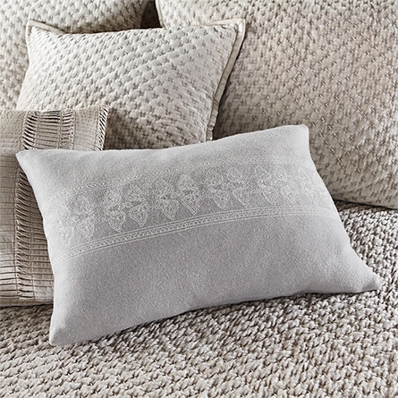 RECTANGLE EMBROIDERED PILLOW IN GREY-20"x14"-WITH INSERT - Image 0