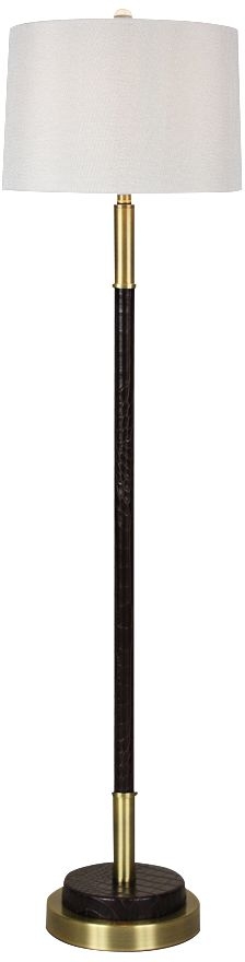 Simplicity Brass and Brown Faux Leather Floor Lamp - Image 0