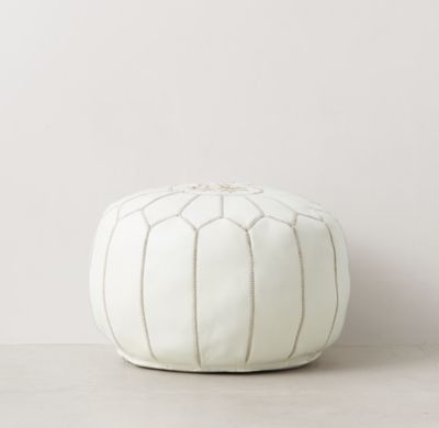 MOROCCAN LEATHER POUF - WHITE - Image 0