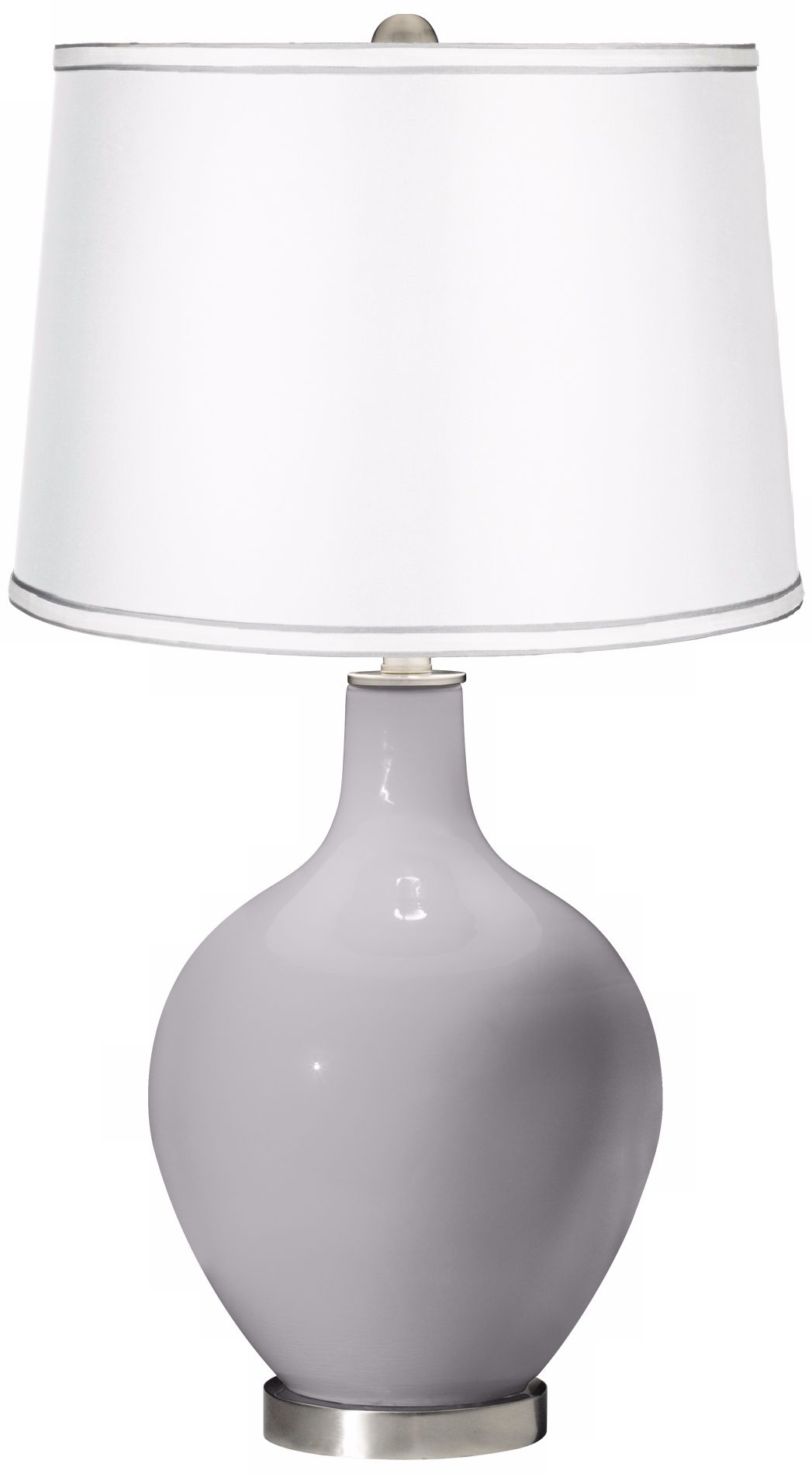 Swanky Gray - Satin Silver White Shade Ovo Table Lamp - Image 0
