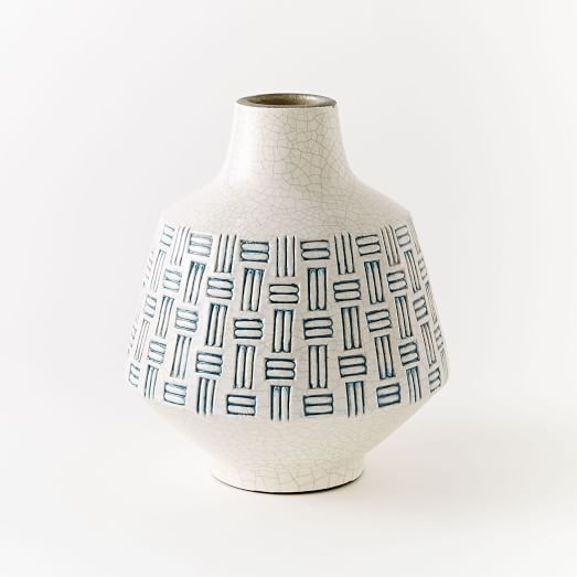 Basketweave Ceramic Medium Vase - Blue - Image 0
