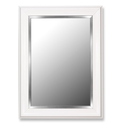 Glossy White Grande / Stainless Liner Framed Wall Mirror - Image 0