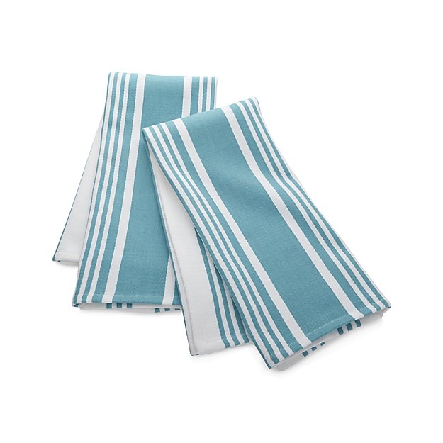 Set of 2 Cuisine Stripe Aqua Dish Towels - Image 0