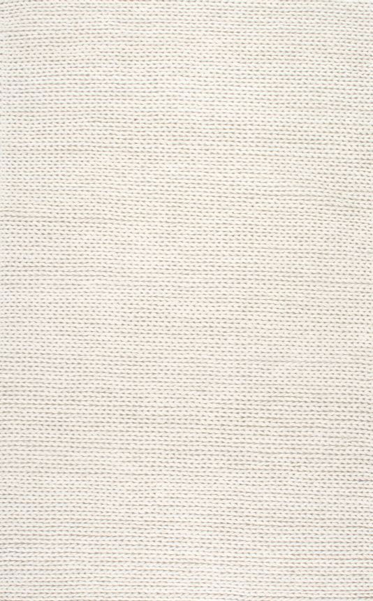 Hand Woven Chunky Woolen Cable Rug - White - 9' x 12' - Image 0