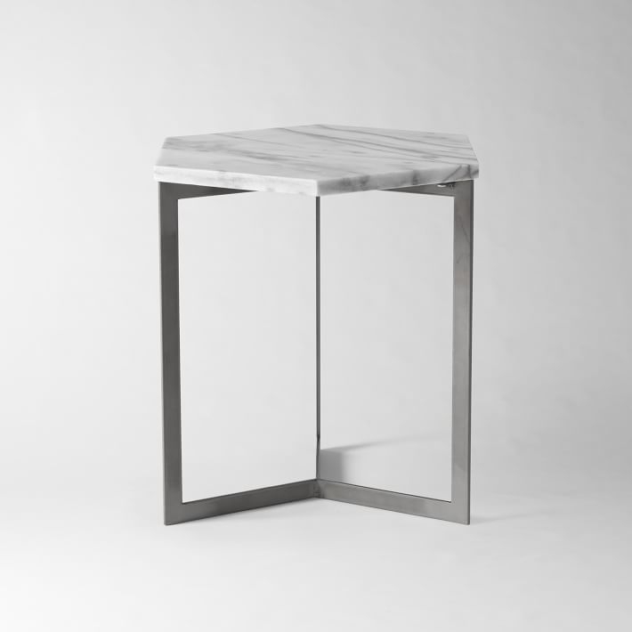 Hex Side Table, White Marble/Raw Steel - Image 0