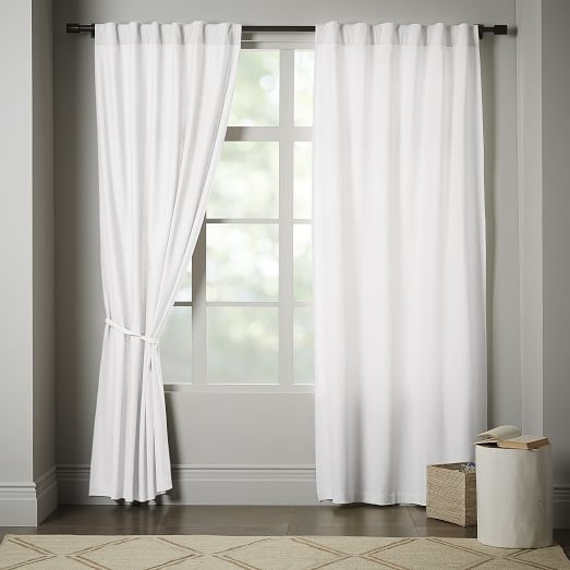 Linen Cotton Pole Pocket Curtain, Unlined, White, 48"X84" - Image 0