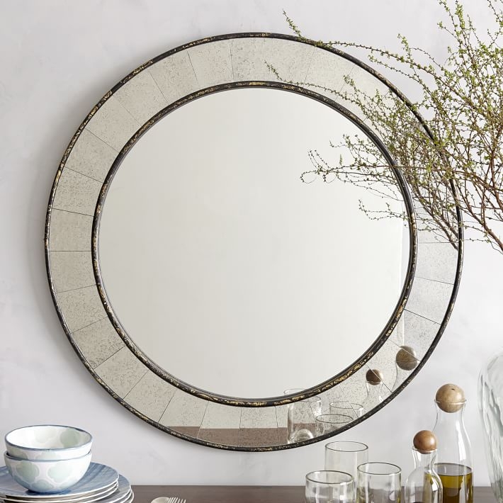 Antique Tiled Wall Mirror, Round - Image 0