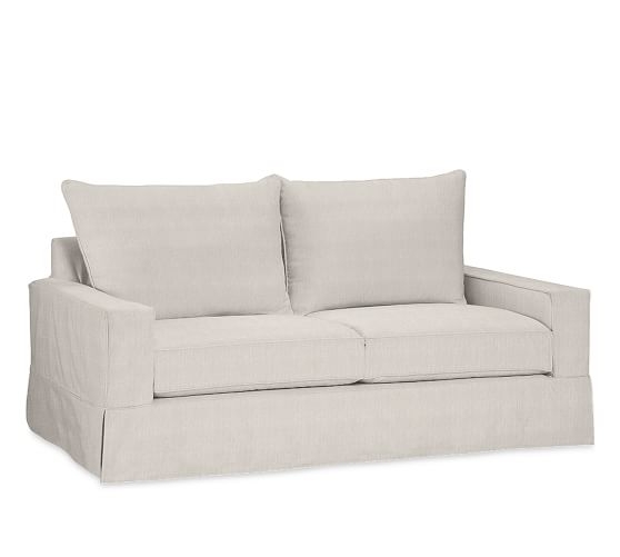 PB Comfort Square Arm Furniture- Sofa Slipcover -Sunbrella Performance Boss Tweed- Pebble - Image 0