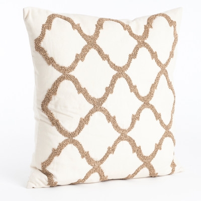 Moroccan Beaded Cotton Throw Pillow - Champagne, 18x18, With Insert - Image 0