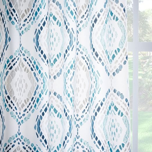 Cotton Canvas Mosaic Medallion Curtain - Blue Lagoon - Image 0
