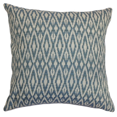 Flax Bourton Ikat Cotton Throw Pillow - Denim/18"sq., with insert - Image 0