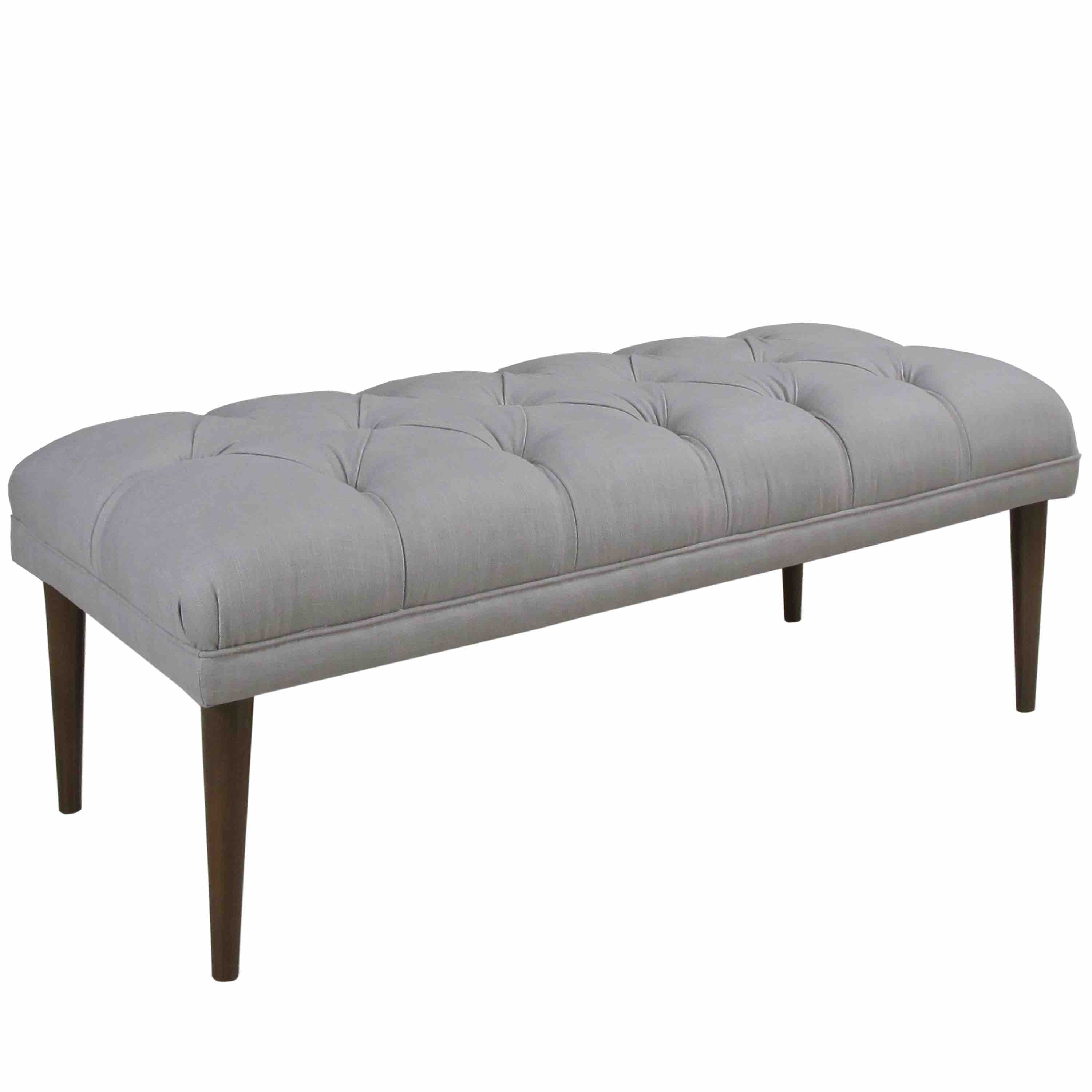 Tufted Bench with Cone Legs in Linen Grey - Image 0