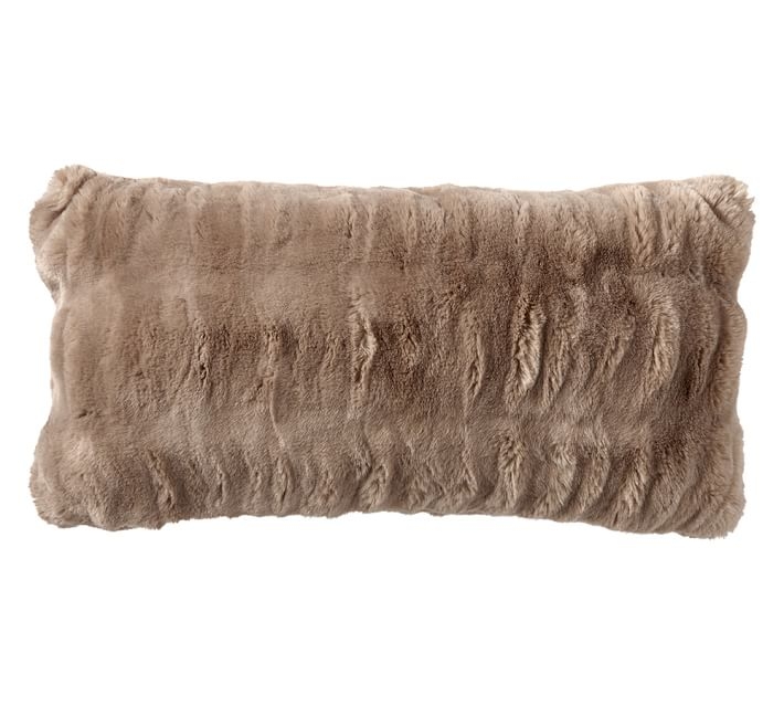 AUX FUR RUCHED LUMBAR PILLOW COVER, 12 X 24", TAUPE - no insert - Image 0