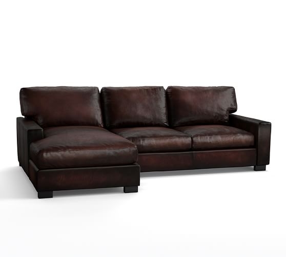 TURNER SQUARE ARM LEATHER TURNER SQUARE ARM LEATHER SOFA WITH CHAISE SECTIONAL - Image 0